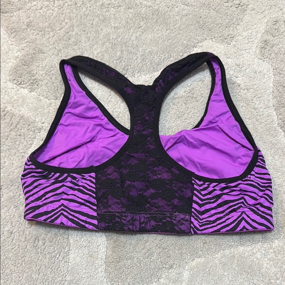 PINK Victoria's Secret Purple Black Zebra Print Sports Bra - Picture 2 of 3